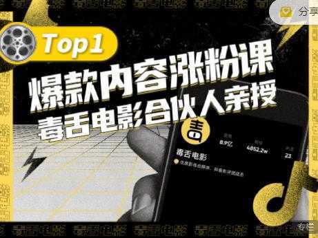 【毒舌电影合伙人亲授】抖音爆款内容涨粉课，5000万抖音大号首次披露涨粉机密财创网络学堂-引流教程-网赚教程-副业教程-引流技术-副业-网络赚钱项目课程网