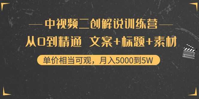 中视频二创解说训练营：从0到精通 文案+标题+素材、月入5000到5W财创网络学堂-引流教程-网赚教程-副业教程-引流技术-副业-网络赚钱项目课程网