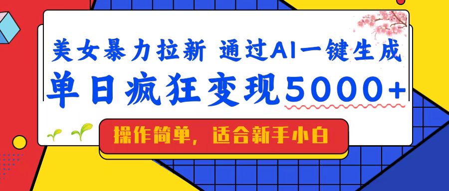 美女暴力拉新，通过AI一键生成，单日疯狂变现5000+，纯小白一学就会！-课程网