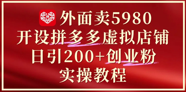 外面卖5980开设拼多多虚拟店铺：单日引流200+创业付费粉实战教程财创网络学堂-引流教程-网赚教程-副业教程-引流技术-副业-网络赚钱项目课程网