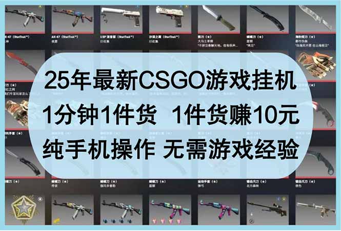 25年最新CSGO游戏挂机，1分钟1件货，1件货赚10元 纯手机操作 无需游戏经验-课程网