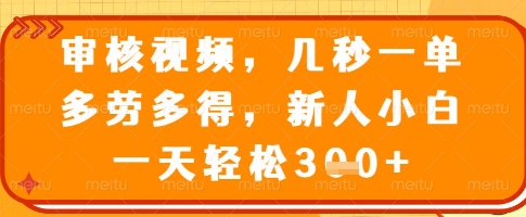 审核视频，几秒一单，多劳多得，新人小白一天轻松3张【揭秘】-课程网