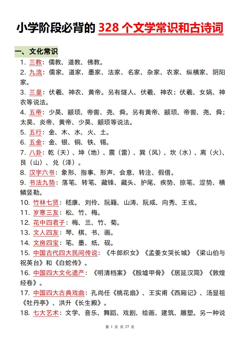 六下语文小学阶段必背的328个文学常识和古诗词-课程网
