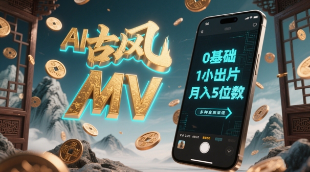 AI一键生成古风音乐MV，0剪辑基础1小时出片，多种变现渠道，一部手机月入5位数财创网络学堂-引流教程-网赚教程-副业教程-引流技术-副业-网络赚钱项目课程网