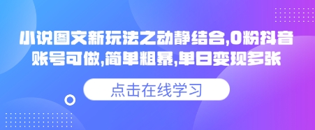 小说推文图文新玩法之动静结合，0粉抖音账号可做，简单粗暴，单日变现多张-课程网