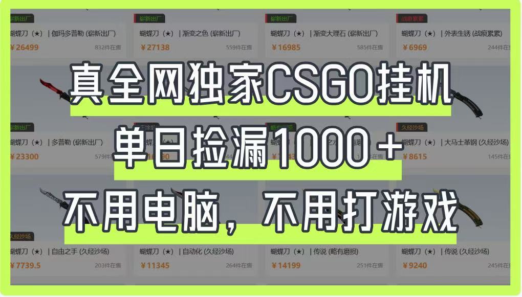 真全网独家CSGO挂机，单日捡漏1000+，不用电脑，不用养号财创网络学堂-引流教程-网赚教程-副业教程-引流技术-副业-网络赚钱项目课程网
