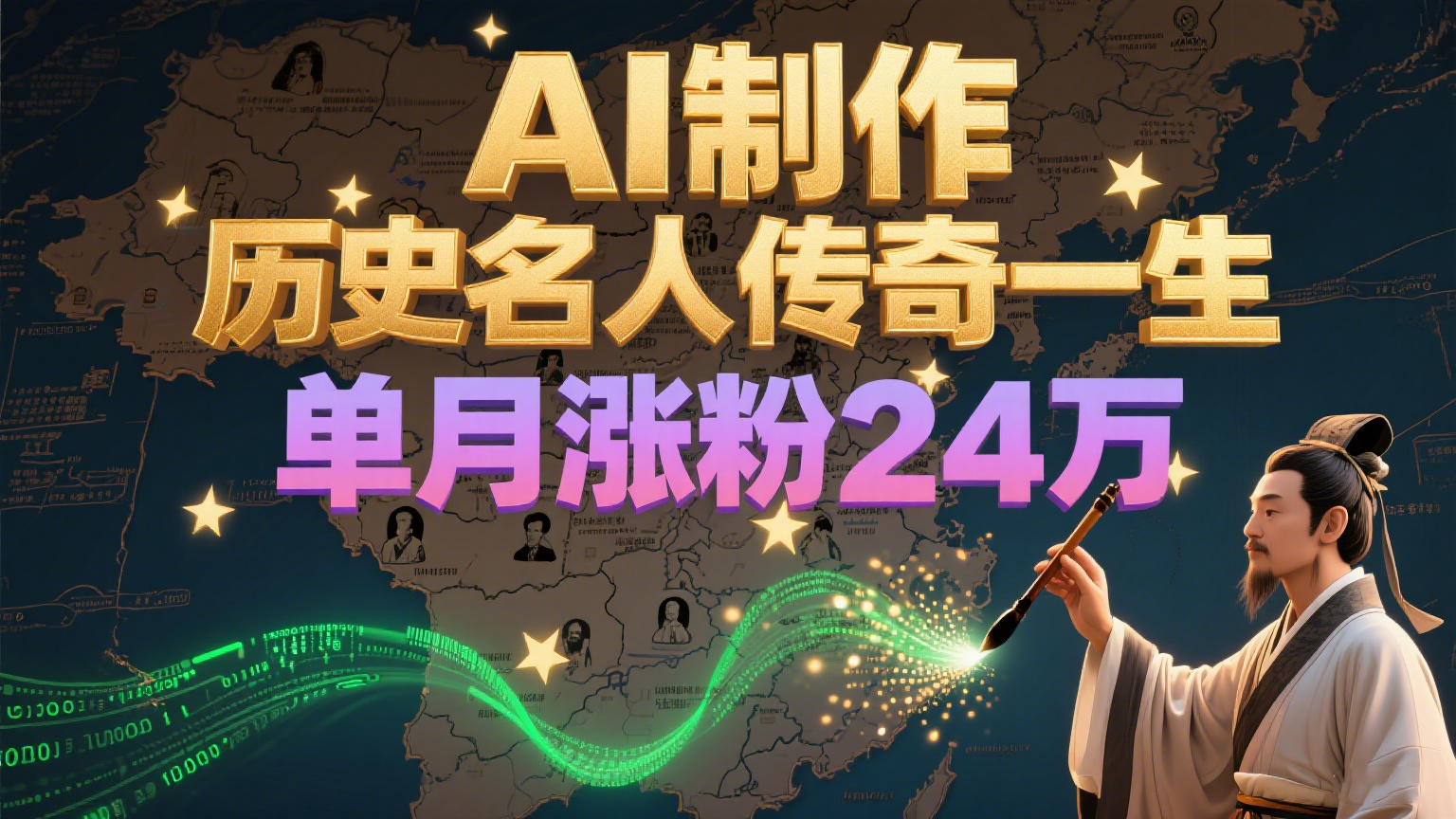 暴力起号！用AI制作历史名人传奇一生，单月涨粉24万，涨粉+变现赛道黑马来了财创网络学堂-引流教程-网赚教程-副业教程-引流技术-副业-网络赚钱项目课程网
