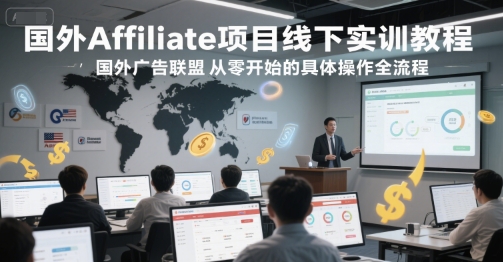 国外Affiliate项目线下实训教程，国外广告联盟从零开始的具体操作全流程财创网络学堂-引流教程-网赚教程-副业教程-引流技术-副业-网络赚钱项目课程网