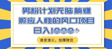 男粉计划无脑躺Z，顺应人性的风口项目，谁发谁火，加爆微信，日入多张【揭秘】-课程网
