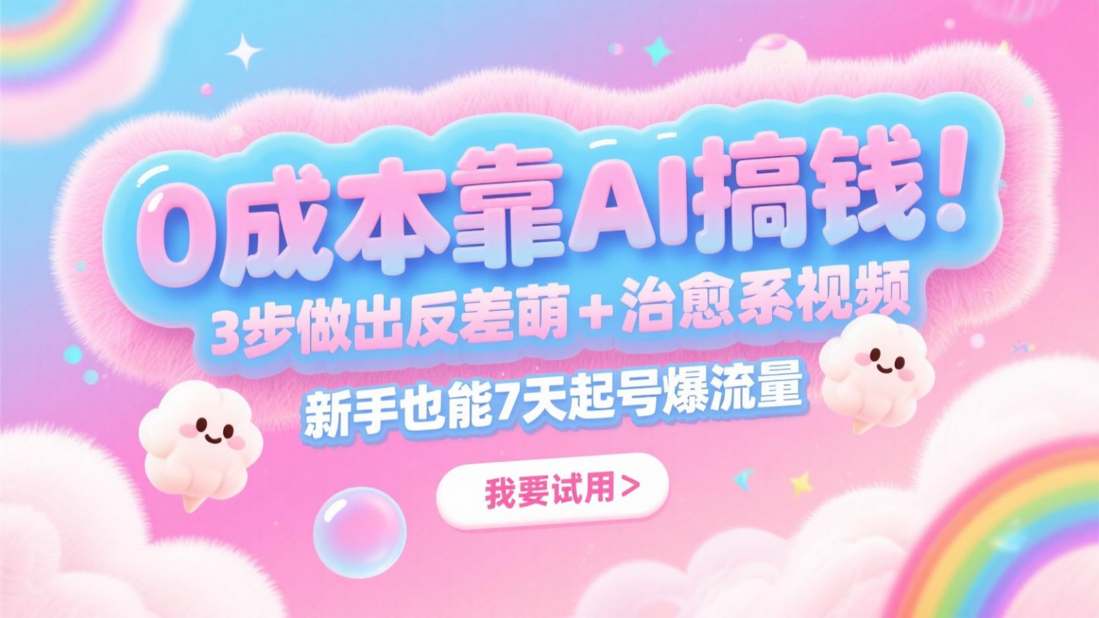 0成本靠AI搞钱！3步做出反差萌+治愈系视频，新手也能7天起号爆流量，月入5位数财创网络学堂-引流教程-网赚教程-副业教程-引流技术-副业-网络赚钱项目课程网