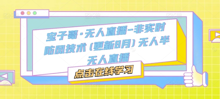 宝子哥·无人直播-非实时防风技术(更新25年6月)无人半无人直播财创网络学堂-引流教程-网赚教程-副业教程-引流技术-副业-网络赚钱项目课程网