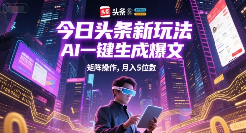 今日头条新玩法，AI一键生成爆文，矩阵操作，月入5位数财创网络学堂-引流教程-网赚教程-副业教程-引流技术-副业-网络赚钱项目课程网