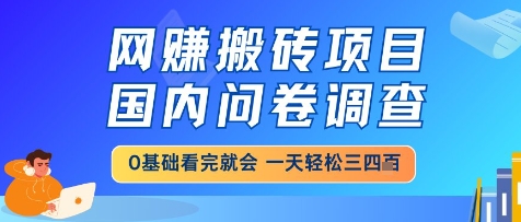 网创搬砖项目，国内问卷调查，小白轻松上手，一天三四张的也不难，干就完了【揭秘】财创网络学堂-引流教程-网赚教程-副业教程-引流技术-副业-网络赚钱项目课程网