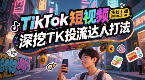 TikTok短视频带货线上课，深挖TK投流达人打法财创网络学堂-引流教程-网赚教程-副业教程-引流技术-副业-网络赚钱项目课程网