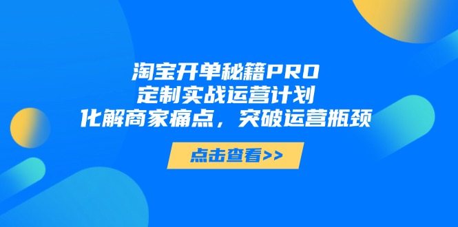淘宝开单秘籍PRO，定制实战运营计划，化解商家痛点，突破运营瓶颈-课程网