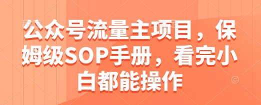 公众号流量主项目，保姆级SOP手册，看完小白都能操作财创网络学堂-引流教程-网赚教程-副业教程-引流技术-副业-网络赚钱项目课程网
