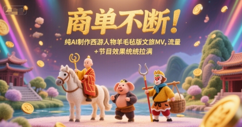 商单不断！纯AI制作西游人物羊毛毡版文旅MV，流量+节目效果统统拉满财创网络学堂-引流教程-网赚教程-副业教程-引流技术-副业-网络赚钱项目课程网