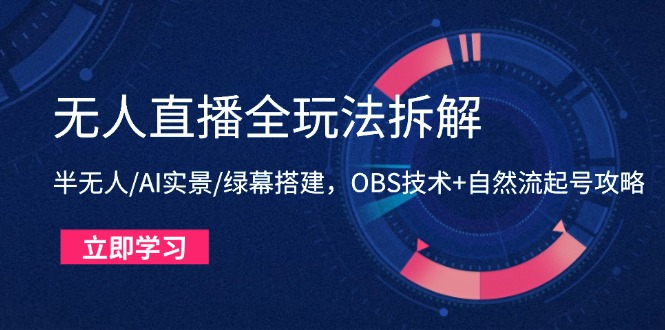 无人直播全玩法拆解：半无人/AI实景/绿幕搭建，OBS技术+自然流起号攻略财创网络学堂-引流教程-网赚教程-副业教程-引流技术-副业-网络赚钱项目课程网