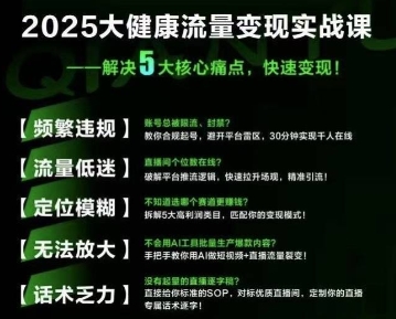 大健康流量全域新增长8.0，三月底线下课视频，大健康万亿蓝海，从类目突围到模式迭代财创网络学堂-引流教程-网赚教程-副业教程-引流技术-副业-网络赚钱项目课程网