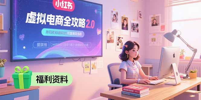 虚拟电商全攻略2.0，开店选品实操流程，账号定位、货源发布、笔记发布技巧财创网络学堂-引流教程-网赚教程-副业教程-引流技术-副业-网络赚钱项目课程网