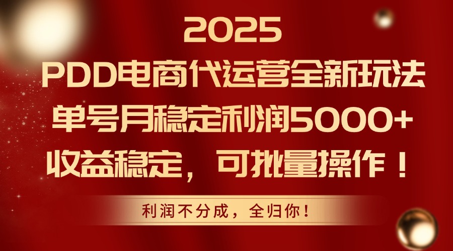 2025PDD电商代运营全新玩法，单号月稳定利润5000+，收益稳定，可批量操作财创网络学堂-引流教程-网赚教程-副业教程-引流技术-副业-网络赚钱项目课程网