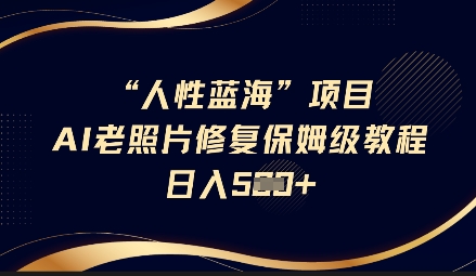 人性蓝海AI老照片修复项目保姆级教程，长期复购，轻松日入5张财创网络学堂-引流教程-网赚教程-副业教程-引流技术-副业-网络赚钱项目课程网