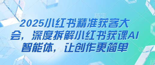 2025小红书精准获客大会，深度拆解小红书获课AI智能体，让创作更简单财创网络学堂-引流教程-网赚教程-副业教程-引流技术-副业-网络赚钱项目课程网