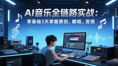 AI音乐全链路实战变现课：零基础3天掌握原创、翻唱、变现财创网络学堂-引流教程-网赚教程-副业教程-引流技术-副业-网络赚钱项目课程网