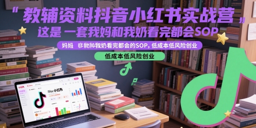 教辅资料抖音小红书实战营，这是一套我妈和我奶看完都会的SOP，低成本低风险创业财创网络学堂-引流教程-网赚教程-副业教程-引流技术-副业-网络赚钱项目课程网