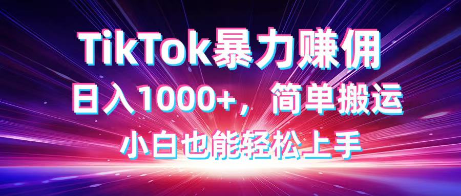 TikTok搬运暴力赚佣，日入1000+，简单搬运，小白也能轻松上手-课程网