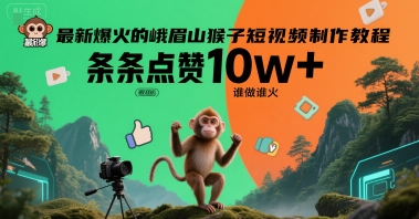 最新爆火的峨眉山猴子短视频制作教程，条条点赞10w+，谁做谁火【教程+提示词】财创网络学堂-引流教程-网赚教程-副业教程-引流技术-副业-网络赚钱项目课程网