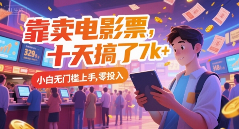 靠卖电影票，十天搞了7k+，小白无门槛上手，零投入【揭秘】财创网络学堂-引流教程-网赚教程-副业教程-引流技术-副业-网络赚钱项目课程网