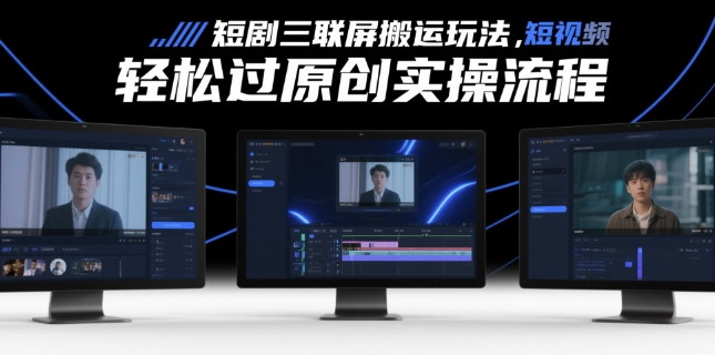 短剧三联屏搬运玩法，短剧搬运轻松过原创实操流程财创网络学堂-引流教程-网赚教程-副业教程-引流技术-副业-网络赚钱项目课程网