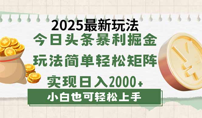 今日头条2025最新玩法，思路简单，复制粘贴，轻松实现矩阵日入2000+-课程网