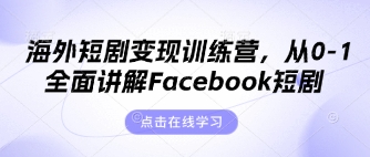 海外短剧变现训练营，从0-1全面讲解Facebook短剧-课程网