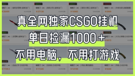 真全网独家CSGO挂G，单日捡漏1k+【揭秘】财创网络学堂-引流教程-网赚教程-副业教程-引流技术-副业-网络赚钱项目课程网