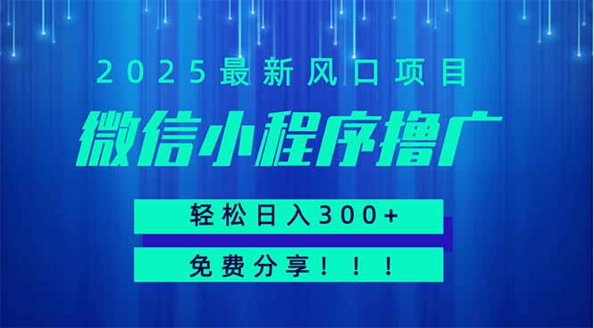 微信小程序撸广，最新风口项目，日入300+ 免费分享 可批量操作 小白可…-课程网