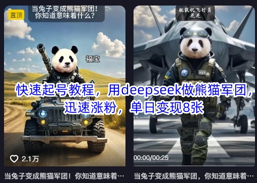 快速起号教程，用deepseek做熊猫军团，迅速涨粉，单日变现8张财创网络学堂-引流教程-网赚教程-副业教程-引流技术-副业-网络赚钱项目课程网