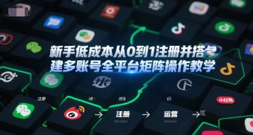 新手低成本从0到1注册并搭建多账号全平台矩阵操作教学，手机号-邮箱-IP-工具财创网络学堂-引流教程-网赚教程-副业教程-引流技术-副业-网络赚钱项目课程网