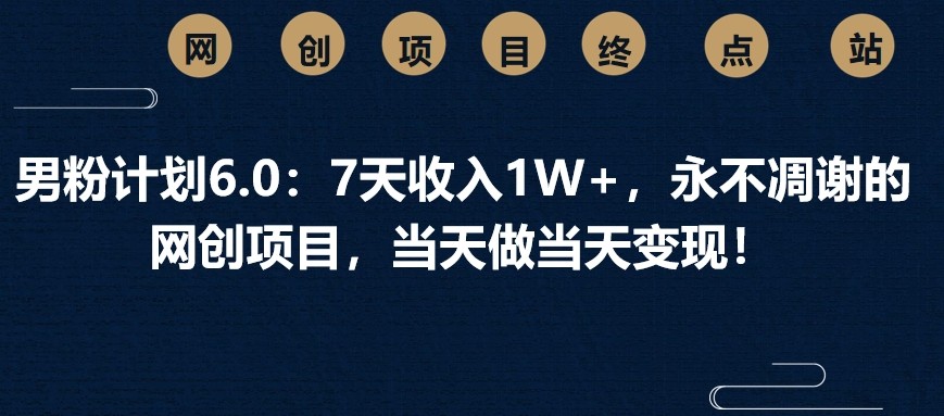 男粉计划6.0：7天收入1W+，永不凋谢的网创项目，当天做当天变现！-课程网