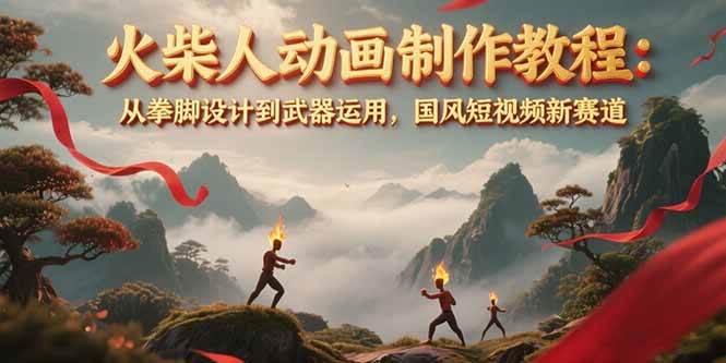 火柴人动画制作教程：从拳脚设计到武器运用，国风短视频新赛道财创网络学堂-引流教程-网赚教程-副业教程-引流技术-副业-网络赚钱项目课程网