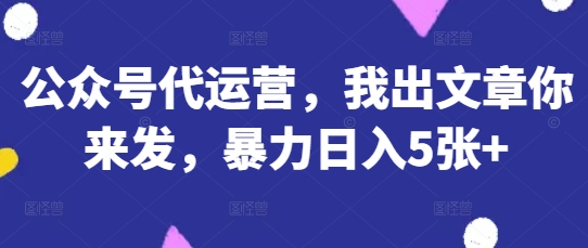 公众号代运营，我出文章你来发，暴力日入5张+【揭秘】-课程网