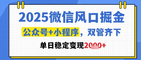 2025微信风口掘金，公众号+小程序双管齐下，单日稳定变现1k+【揭秘】财创网络学堂-引流教程-网赚教程-副业教程-引流技术-副业-网络赚钱项目课程网