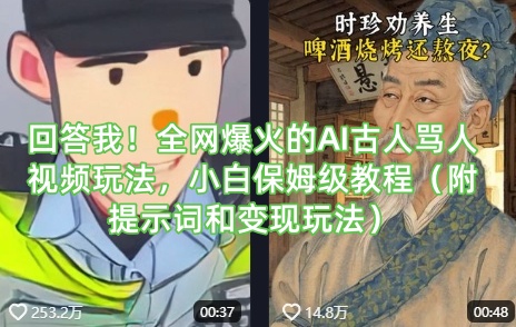 回答我！全网爆火的AI古人骂人视频玩法，小白保姆级教程(附提示词和变现玩法)-课程网