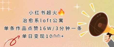 小红书超火的治愈系loft公寓，单条作品点赞16W，3分钟一条，单日变现数张-课程网