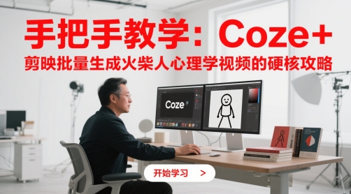 手把手教学：Coze + 剪映批量生成火柴人心理学视频的硬核攻略财创网络学堂-引流教程-网赚教程-副业教程-引流技术-副业-网络赚钱项目课程网