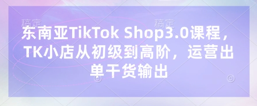 东南亚TikTok Shop3.0课程，TK小店​从初级到高阶，运营出单干货输出-课程网