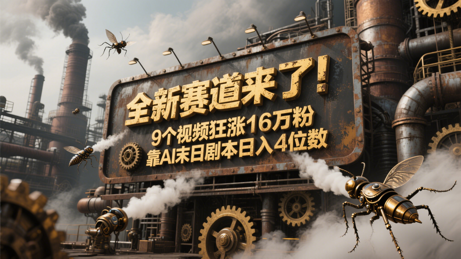 全新赛道来了！9个视频狂涨16万粉，靠AI末日剧本日入4位数，评论区爆肝追更！财创网络学堂-引流教程-网赚教程-副业教程-引流技术-副业-网络赚钱项目课程网