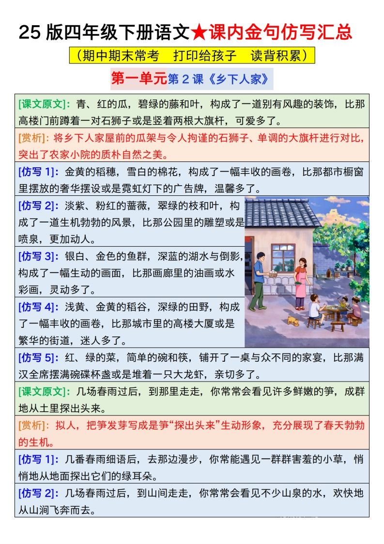 25版四下语文课内金句仿写汇总31页-课程网