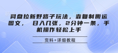 网盘拉新野路子玩法，靠复制搬运图文， 日入几张，2分钟一条，手机操作轻松上手-课程网